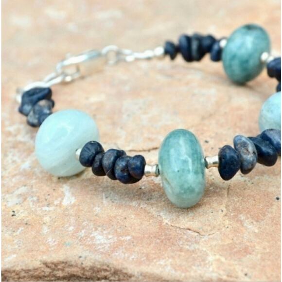 Genuine Sapphire & Aquamarine Silver Bracelet - Picture 4 of 5